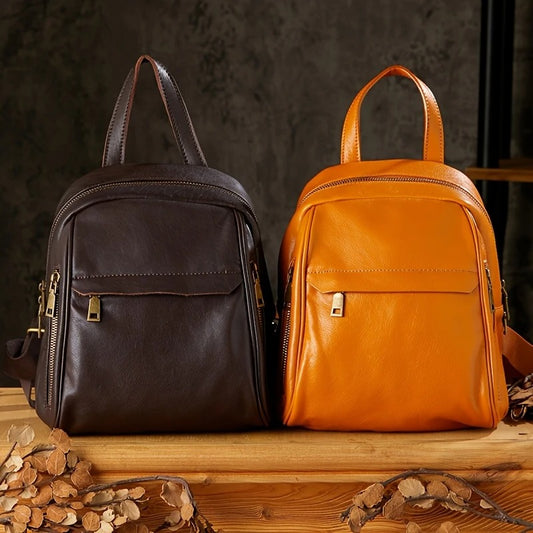 Black  Leather Mini Backpack For Womens