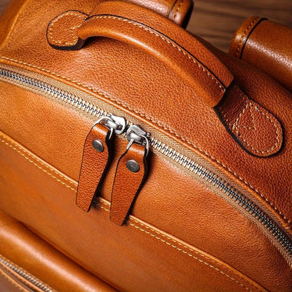 Unisex Large Capacity Brown Leather Business Backpack