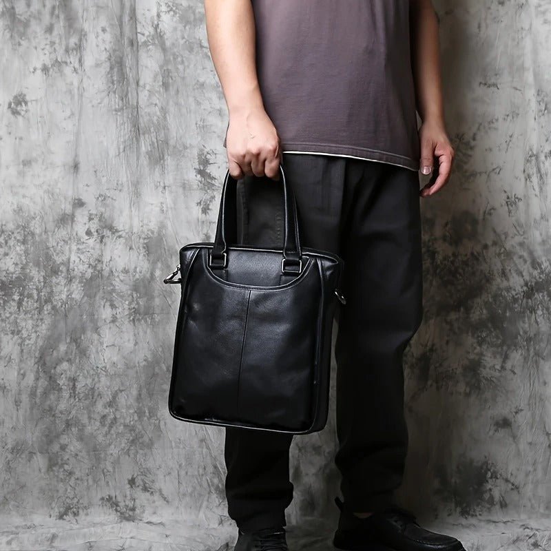 Unisex Ultra Soft Leather Vertical Laptop Bag