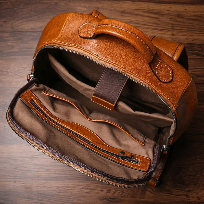 Unisex Large Capacity Brown Leather Business Backpack