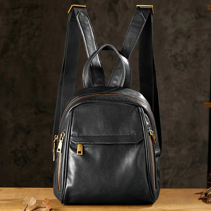 Black  Leather Mini Backpack For Womens