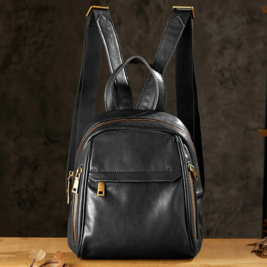 Black  Leather Mini Backpack For Womens