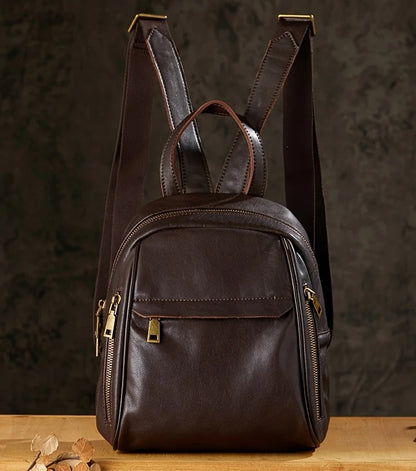 Black  Leather Mini Backpack For Womens