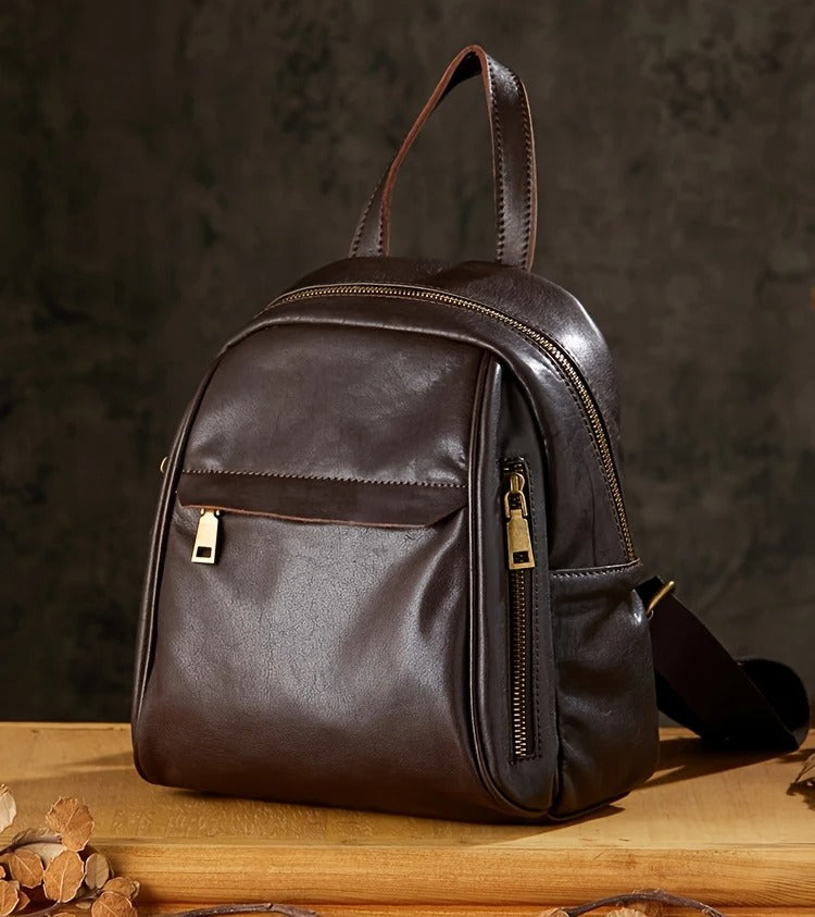 Black  Leather Mini Backpack For Womens