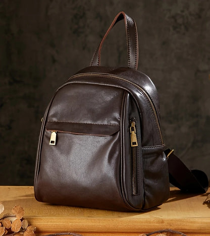 Black  Leather Mini Backpack For Womens