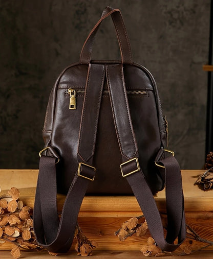 Black  Leather Mini Backpack For Womens