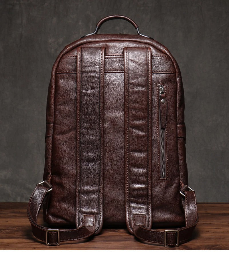 Unisex Large Capacity Brown Leather Business Backpack