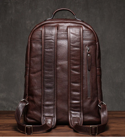 Unisex Large Capacity Brown Leather Business Backpack