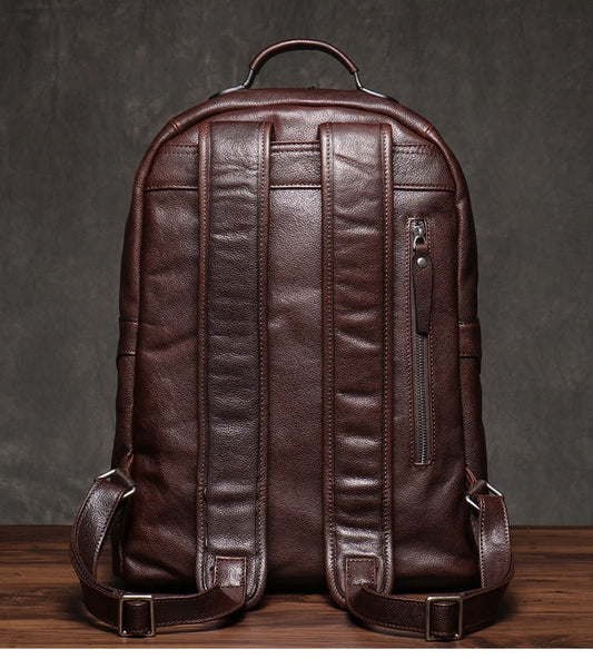 Unisex Large Capacity Chestnut Leather Business Backpack