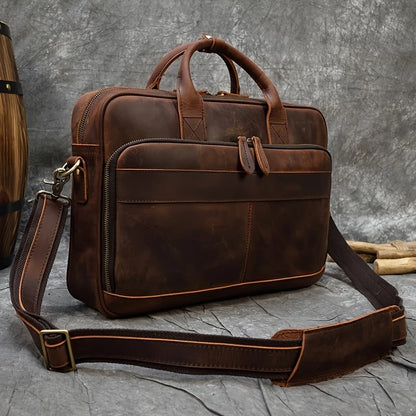 Top Layer Mens Leather Laptop Shoulder Bag