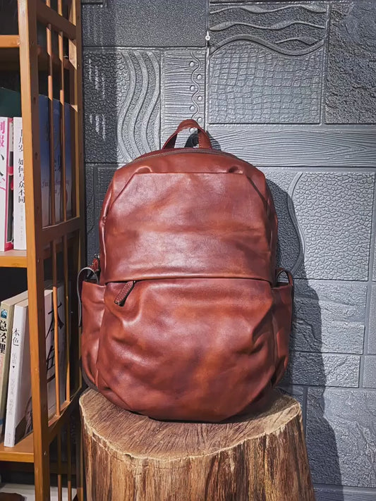 Brown Leather Backpack Mens - Large Capicity Bag