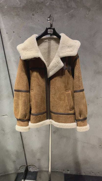 Womens Fur Lined Leather Hooded Jacket