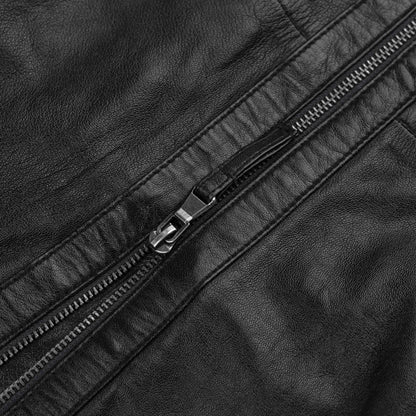 Classic Black Leather Biker Jacket For Womens